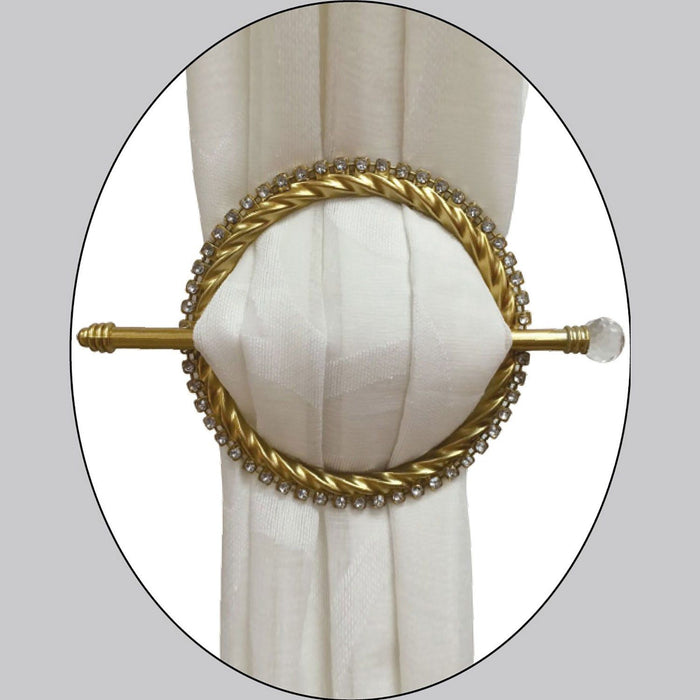 Shopbobbys Premius Round Rhinestone Decorative One Pair Curtain Tie Back, Gold, 6X6 Inches