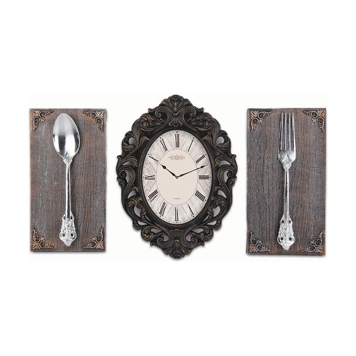 Shopbobbys Premius Kitchen Wall Clock Set With Accents, Dark Brown, 14X10 Inches