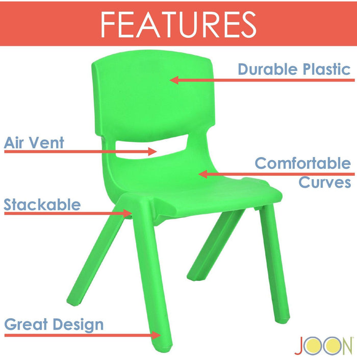 Shopbobbys Joon Stackable Plastic Kids Learning Chairs, Green, 20.5X12.75X11 Inches, 2-Pack (Pack Of 2)