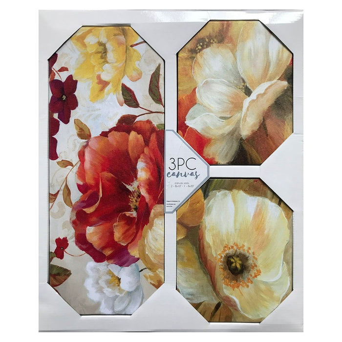 Shopbobbys Premius 3-Piece Floral Canvas Wall Art, Yellow, 23X19 Inches Overall