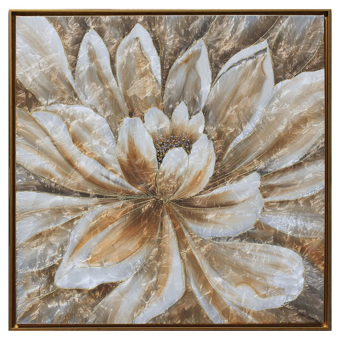 Shopbobbys Premius Bold Bloom Framed Metallic Painted Canvas Wall Art, Brown-Beige, 33X33 Inches