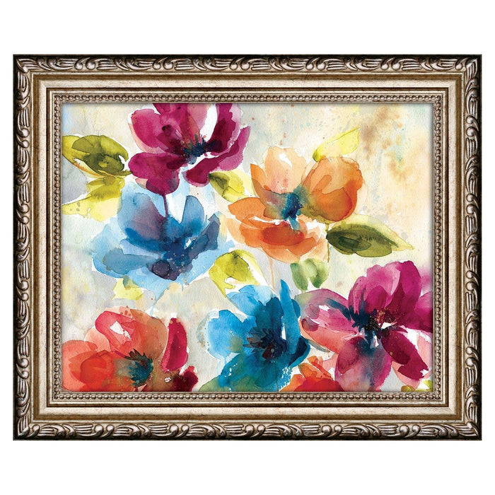 Shopbobbys Premius Floral Small Traditional Framed Wall Art, Red-Blue, 9X11 Inches