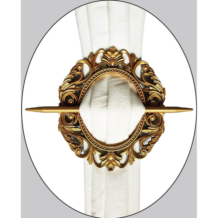 Shopbobbys Premius Oval Scroll Decorative One Pair Curtain Tie Back, Gold, 7X8 Inches