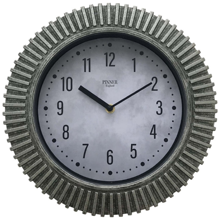 Shopbobbys Premius Brushed Round Ridged Analog Wall Clock, Silver, 12 Inches