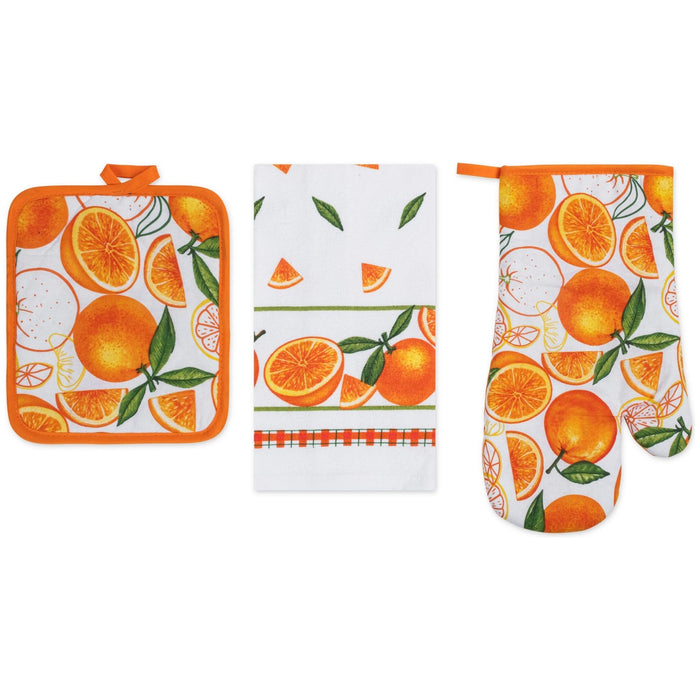 Shopbobbys Premius 3 Piece Printed Kitchen Linen Set, 1 Cotton Towel, 1 Pot Holder, 1 Oven Mitt