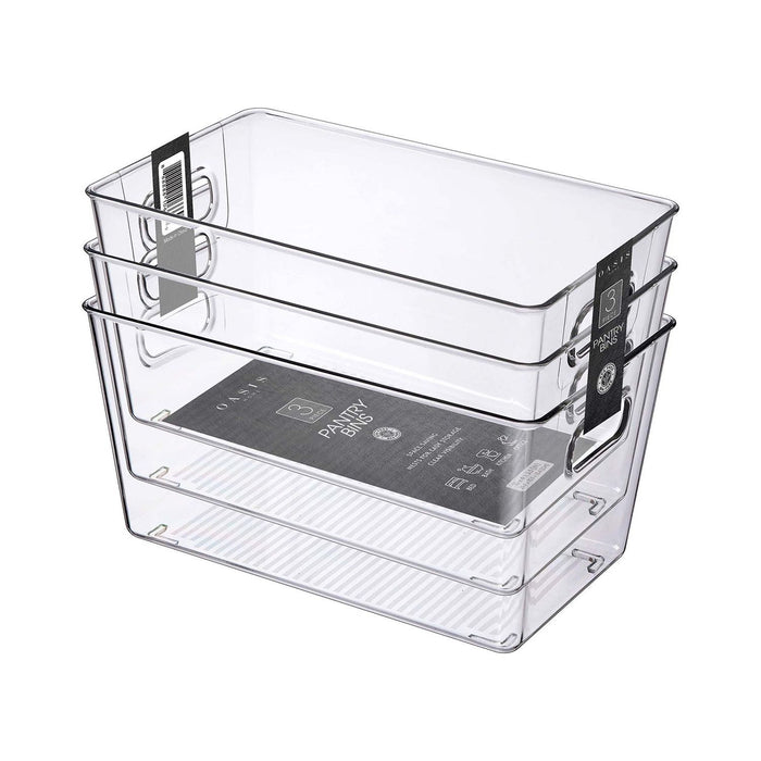 Shopbobbys Premius 3 Pack Pantry Storage Bins Set, Clear, 10X6X5 Inches