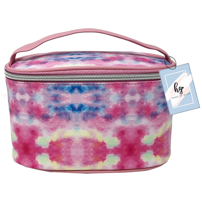 Shopbobbys Premius Cosmetic Bag With Top Handle & Gold Metal Zipper, Tye Die Water Color Print, 10X7X6 Inches