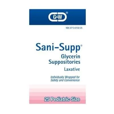g&w 2 G&w Sani-supp Glycerin Suppositories Laxative 25 Pediatric Size Each Medicine & Drugs White Smoke