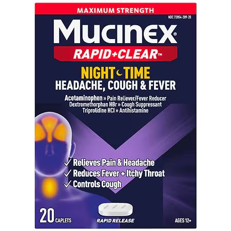 Mucinex Mucinex Rapid+Clear Nighttime Headache Cough & Fever, Max Strength Rapid Release Health Care