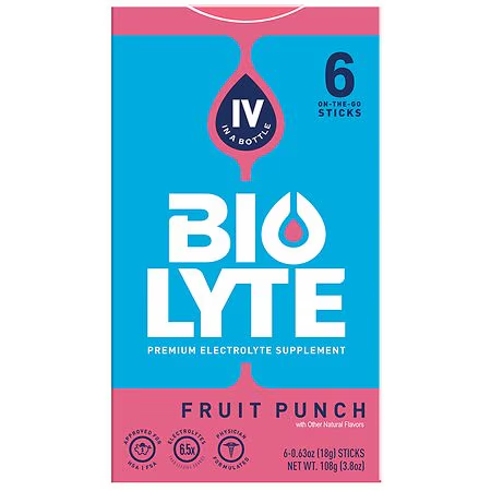 bio lyte BIOLYTE Premium Electrolyte Supplement Fruit Punch - 0.63 oz x 6 pack Vitamins & Supplements