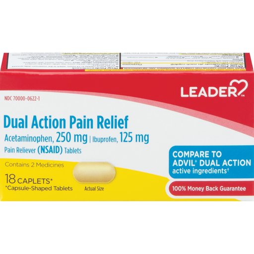 Leader Leader™ Dual Action Pain Relief – Acetaminophen &amp; Ibuprofen (18 Caplets) Health Care