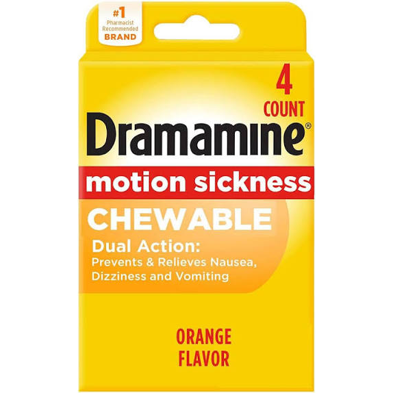 dramamine Dramamine® 50 mg Orange Travel Size Chewable Tablet 4-Pack x 6 EA Medicine & Drugs Gold