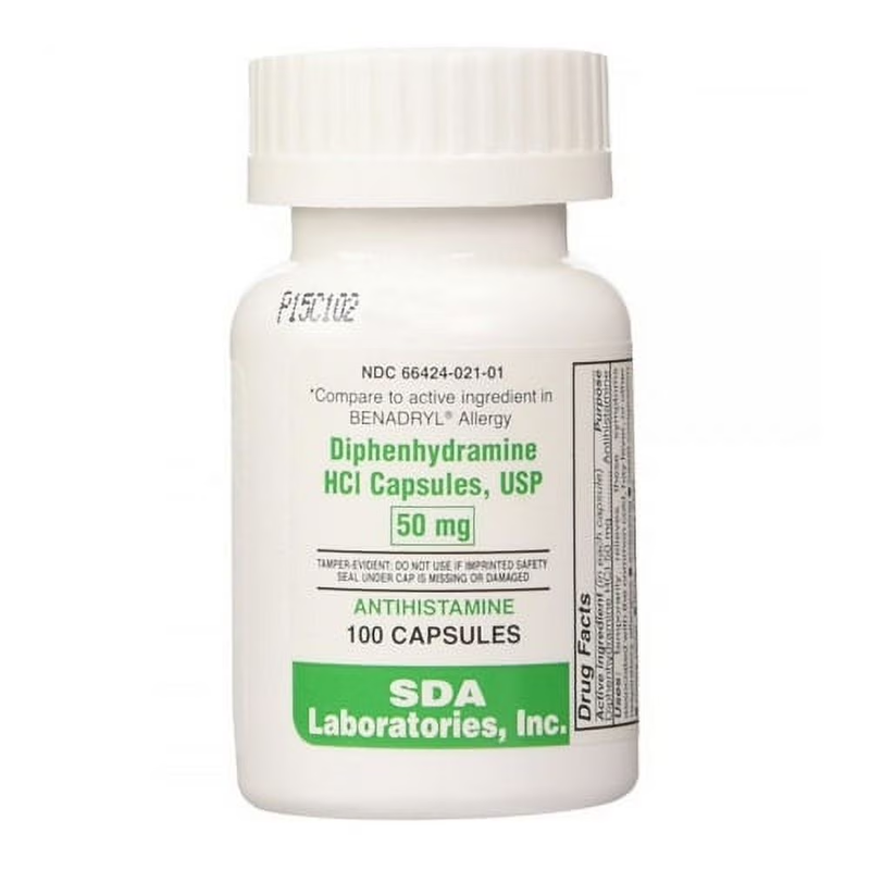 Diphenhydramine Hydrochloride 50 mg Capsule - 100 EA