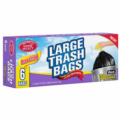 Dollar Home Select Dollar Home Select® Black 2-Ply Large Drawstring Trash Bag, 30 gal, 24 x 6-Pack Household White Smoke