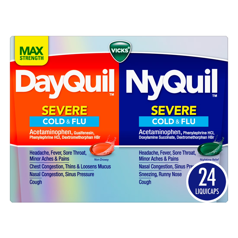 Vicks Vicks® Cold & Flu Retail Display with DayQuil™, NyQuil™ Severe & VapoRub™ – 30 Count Medicine & Drugs Sky Blue