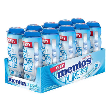 Mentos Pure Fresh Gum Bottle Spearmint, 15 Count, 10-Pack