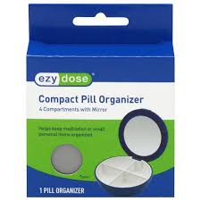 Ezy Dose Ezy Dose® 4-Compartment Mirror Compact Pill Organizer Health Care White Smoke