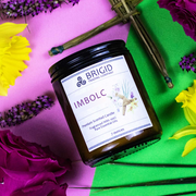 Brigid Trading Company Imbolc Soy Wax Candle - Heather, Rose, Narcissus & Vetiver Premium Scented Candle White Smoke 7oz amber jar,3oz pewter tin