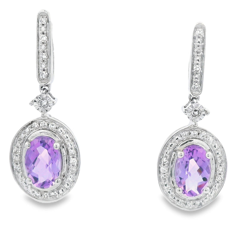 Bids.com .93ct Amethyst Diamond Dangle Earrings 10KT White Gold Earrings