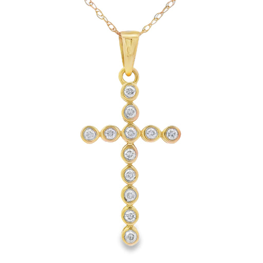Bids.com .12ct Diamond Cross Religious Pendant 14KT Yellow Gold Pendants