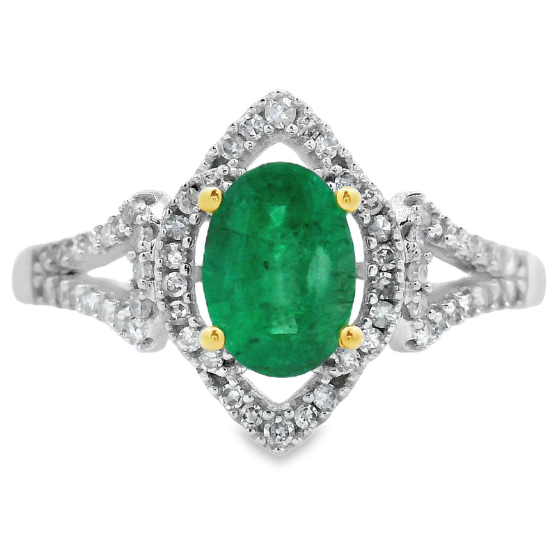 Bids.com .94ct Emerald Diamond Ring 14KT White Gold Rings