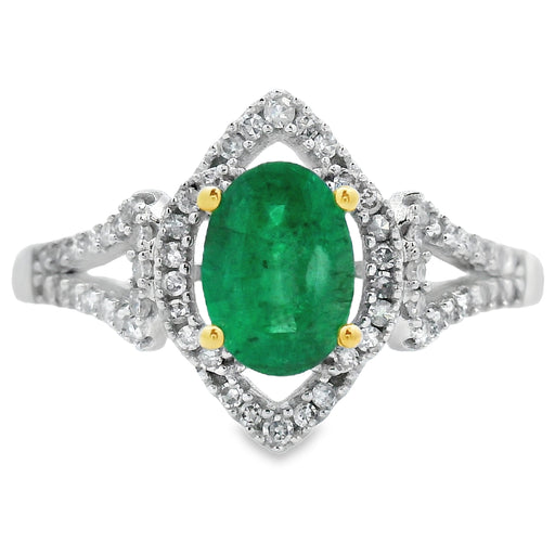 Bids.com .94ct Emerald Diamond Ring 14KT White Gold Rings