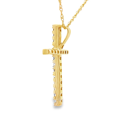Bids.com .19ct Diamond Cross Religious Pendant 14KT Yellow Gold Pendants
