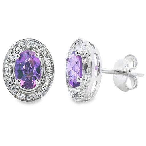 Bids.com .88ct Amethyst Diamond Earrings 10KT White Gold Earrings
