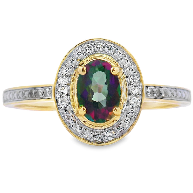 Bids.com .59ct Mystic Fire Topaz Diamond Ring 10KT Yellow Gold Rings