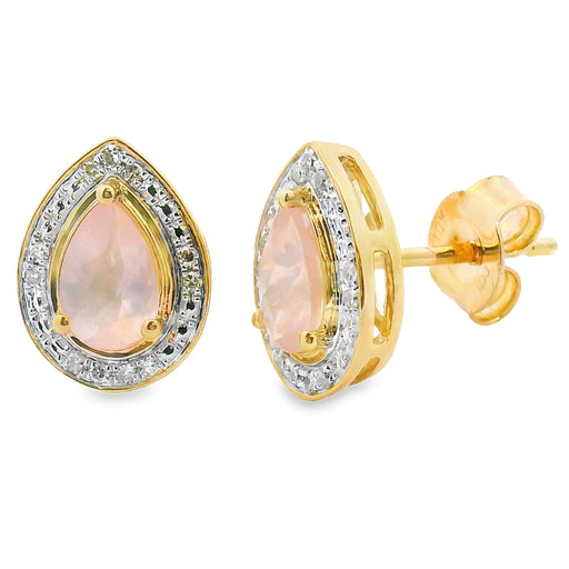 Bids.com Rose Quartz Diamond Dangle Earrings 10KT Yellow Gold Earrings
