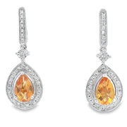 Bids.com .89ct Citrine Diamond Dangle Earrings 10KT White Gold Earrings