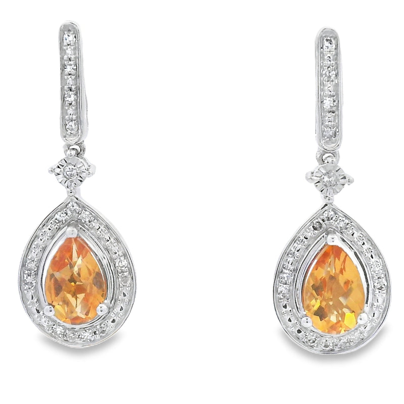 Bids.com .89ct Citrine Diamond Dangle Earrings 10KT White Gold Earrings