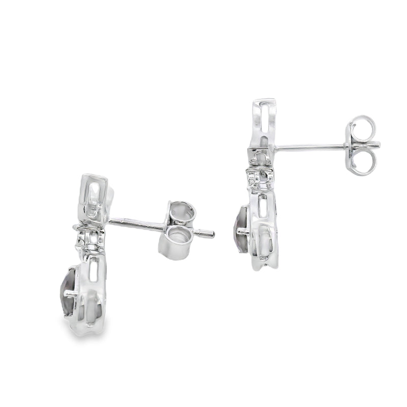 Bids.com .47ct Quartz Diamond Dangle Earrings 10KT White Gold Earrings