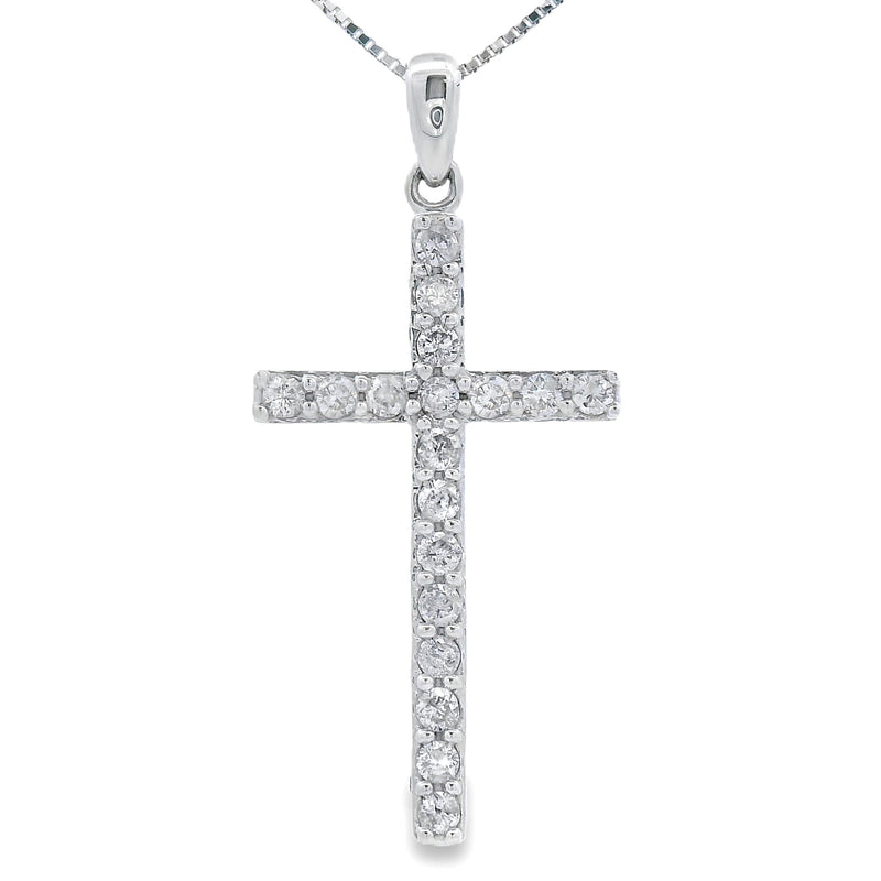 Bids.com .25ct Diamond Cross Religious Pendant 14KT White Gold Pendants