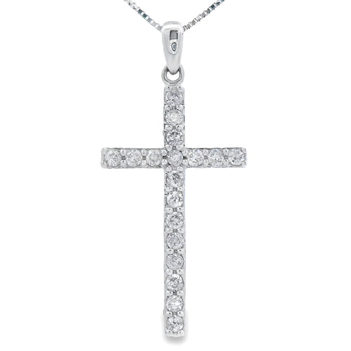 Bids.com .25ct Diamond Cross Religious Pendant 14KT White Gold Pendants