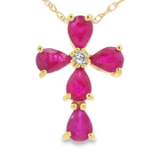 Bids.com Ruby Diamond Cross Religious Pendant 10KT Yellow Gold Pendants