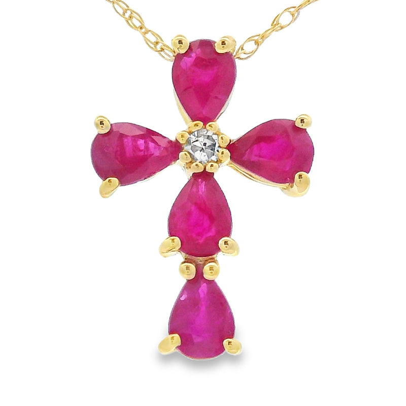 Bids.com Ruby Diamond Cross Religious Pendant 10KT Yellow Gold Pendants