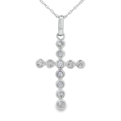 Bids.com .20ct Diamond Cross Religious Pendant 14KT White Gold Pendants