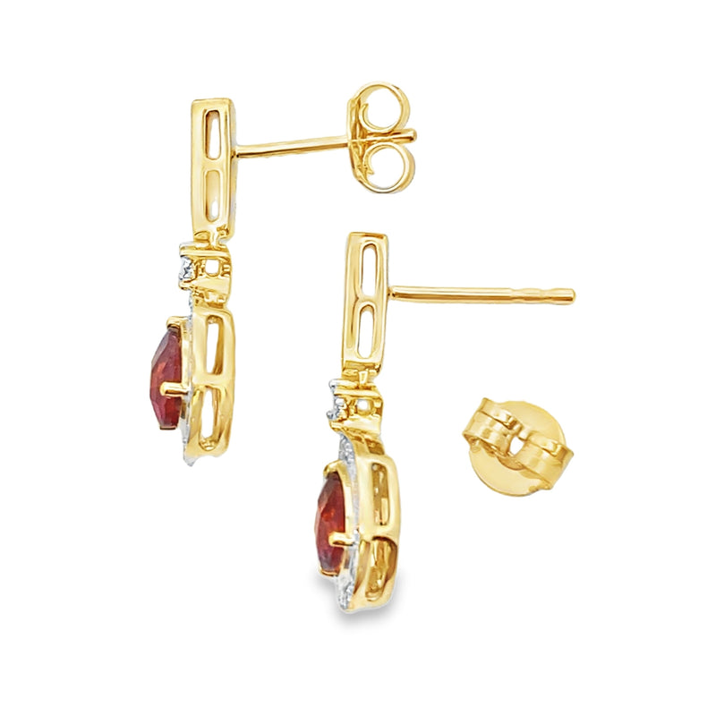 Bids.com 1.06ct Garnet Diamond Dangle Earrings 10KT Yellow Gold Earrings