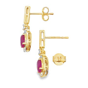 Bids.com 1.40ct Ruby Diamond Dangle Earrings 10KT Yellow Gold Earrings