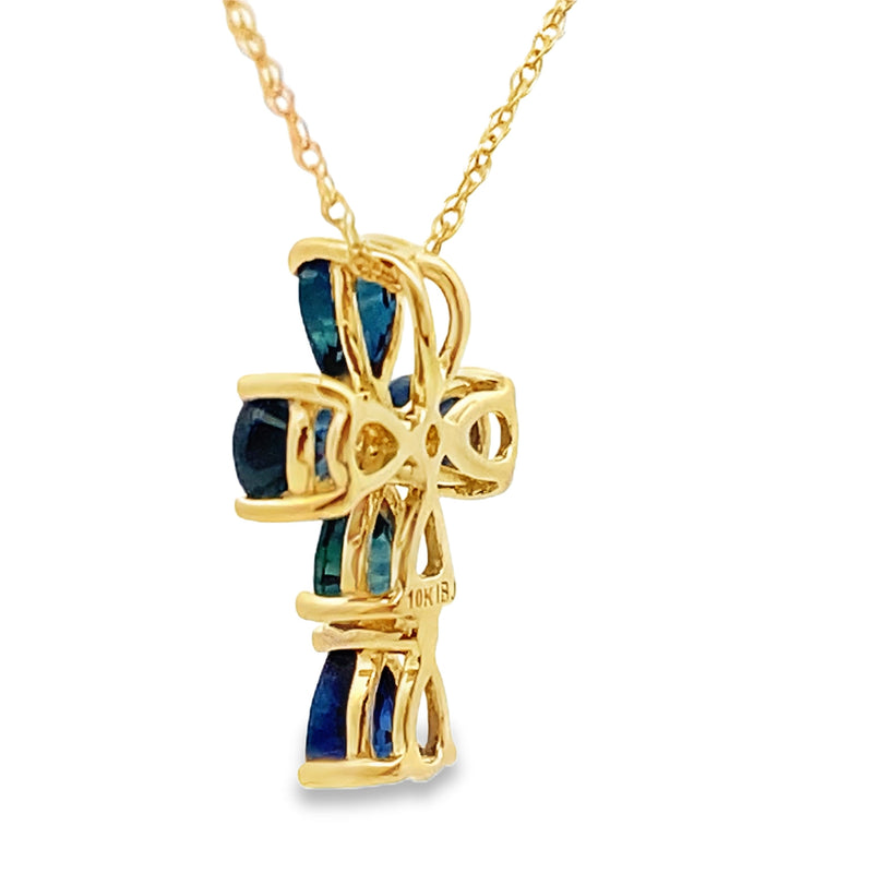 Bids.com .82ct Sapphire Cross Religious Pendant 10KT Yellow Gold Pendants