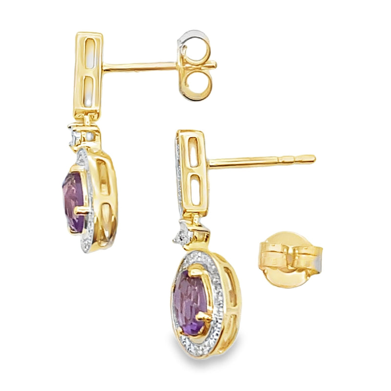 Bids.com .93ct Amethyst Diamond Dangle Earrings 10KT Yellow Gold Earrings
