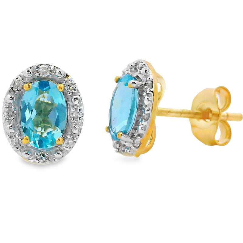Bids.com 1.25ct Blue Topaz Diamond Earrings 10KT Yellow Gold Earrings