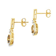 Bids.com .88ct Quartz Diamond Dangle Earrings 10KT Yellow Gold Earrings