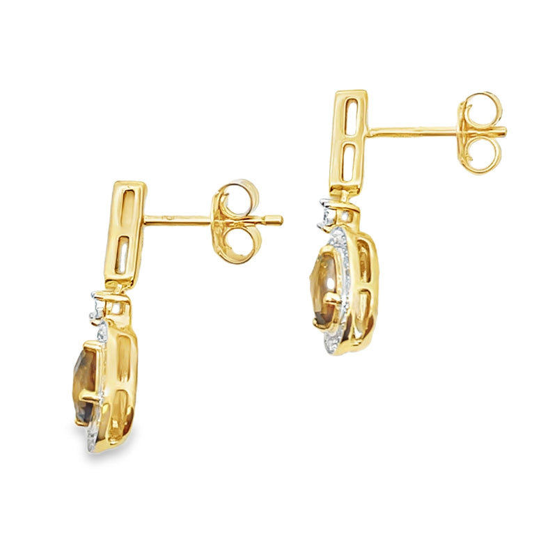 Bids.com .88ct Quartz Diamond Dangle Earrings 10KT Yellow Gold Earrings