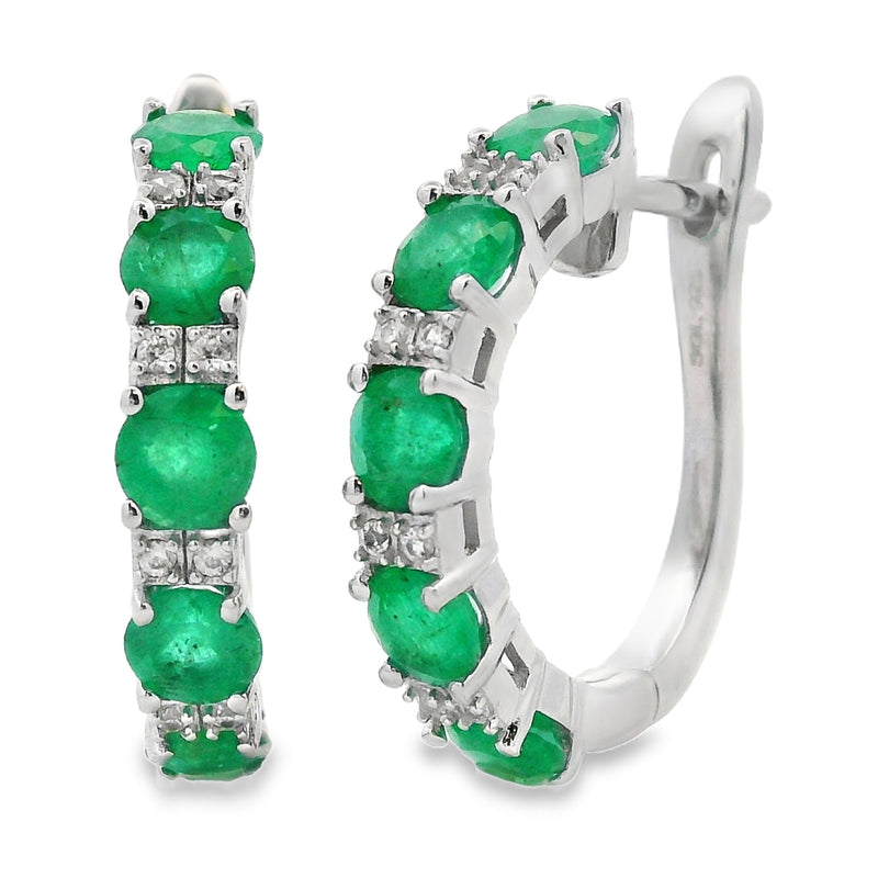 Bids.com 2.92ct Emerald Zircon Hoop Earrings Sterling Silver Earrings