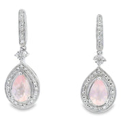 Bids.com Rose Quartz Diamond Dangle Earrings 10KT White Gold Earrings