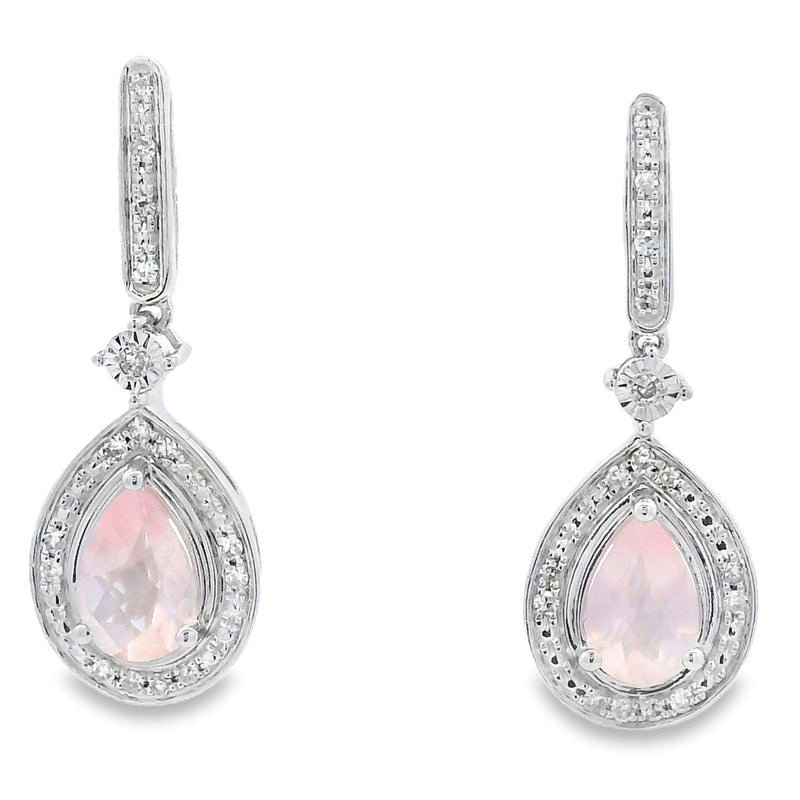 Bids.com Rose Quartz Diamond Dangle Earrings 10KT White Gold Earrings