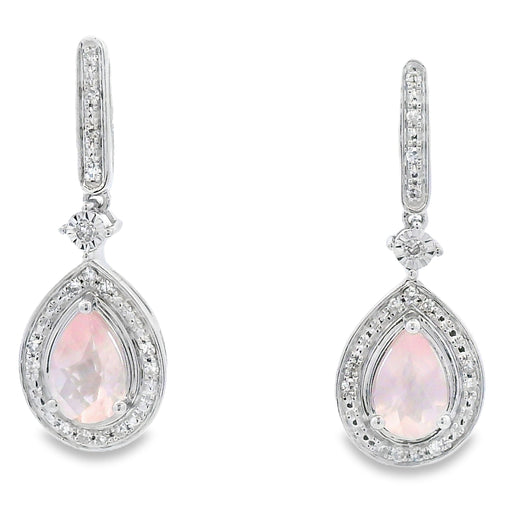 Bids.com Rose Quartz Diamond Dangle Earrings 10KT White Gold Earrings