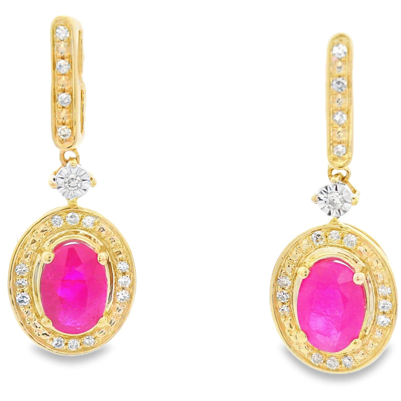 Bids.com 1.40ct Ruby Diamond Dangle Earrings 10KT Yellow Gold Earrings